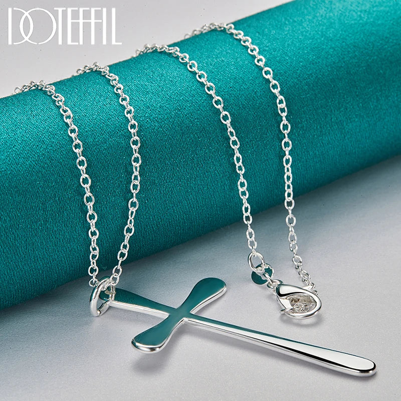 925 Sterling Silver Long Cross Pendant Necklace 16-30 Inch Chain for Woman Man Fashion Wedding Engagement Charm Jewelry