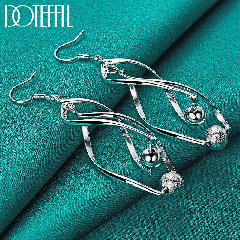 925 Sterling Silver Matte Smooth Bead Ball Drop Earrings Charm Women Jewelry Fashion Wedding Engagement Party Gift