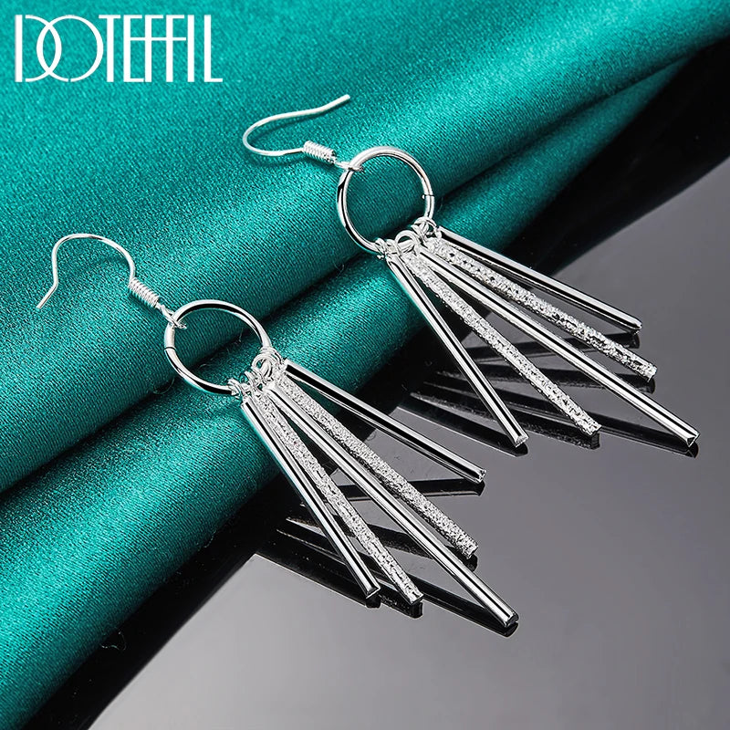 925 Sterling Silver Tassel Earrings for Charm Women Jewelry Fashion Wedding Engagement Party Gift