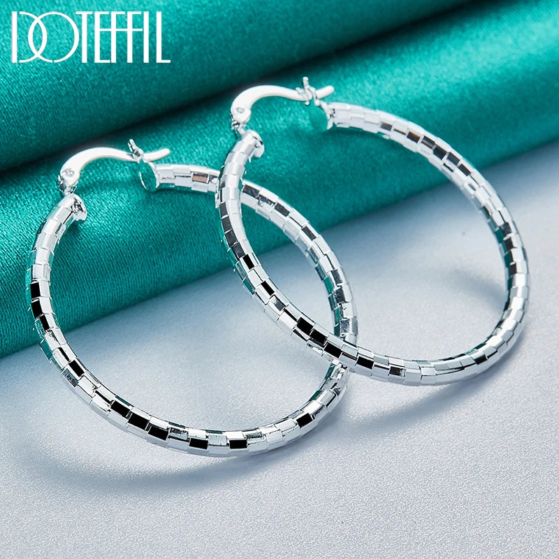 925 Sterling Silver Square Smooth 40Mm Circle Hoop Earrings for Women Lady Charm Engagement Wedding Jewelry
