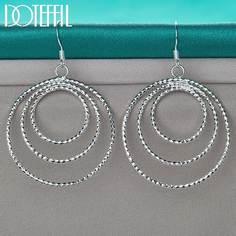 925 Sterling Silver Three Circle Drop Earring for Women Lady Wedding Engagement Party Fashion Jewelry