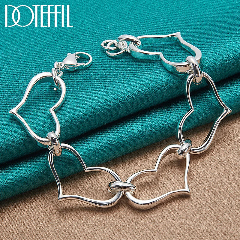 925 Sterling Silver 24K Gold Big Heart-Shaped Bracelet Chain for Women European Charm Wedding Engagement Party Jewelry