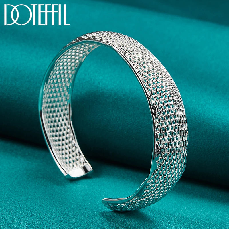 925 Sterling Silver Opening Braided Bangles for Women Wedding Engagement Party European American Style Bracelet Jewelry