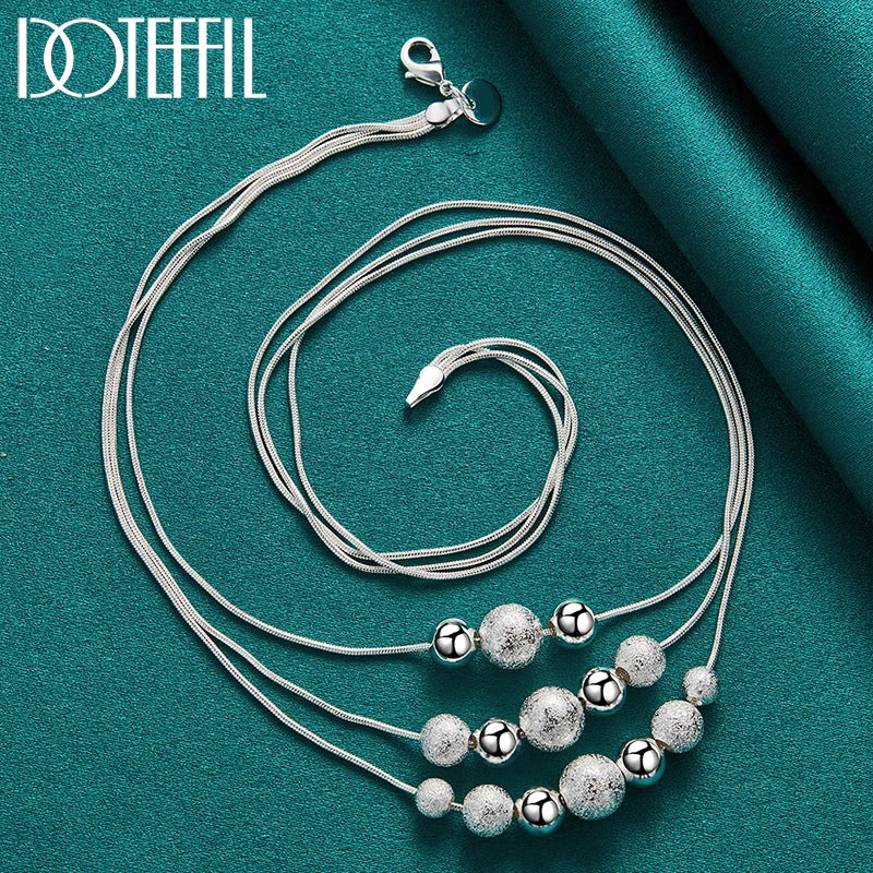 925 Sterling Silver Three Snake Chain Matte Smooth Pendant Necklace for Women Fashion Wedding Engagement Charm Jewelry