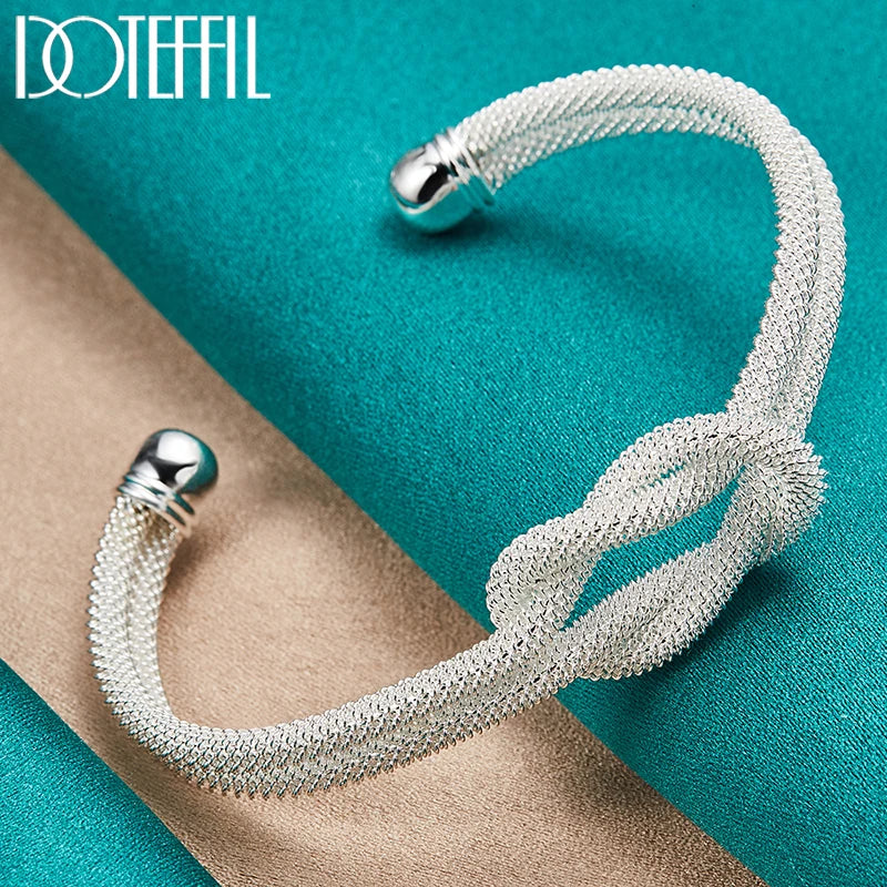 925 Sterling Silver Interwoven Web Bangle Bracelet for Woman Man Wedding Engagement Fashion Charm Party Jewelry