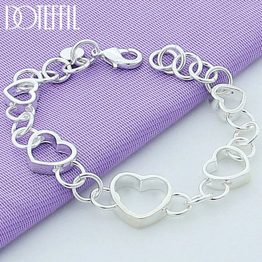 925 Sterling Silver Full Heart Bracelet for Woman Fashion Wedding Engagement Party Jewelry