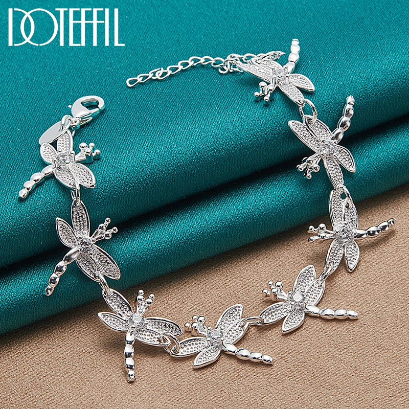 925 Sterling Silver 24K Gold Full 8 Dragonfly Inlaid AAA Crystal Bracelet for Women Charm Wedding Party Jewelry