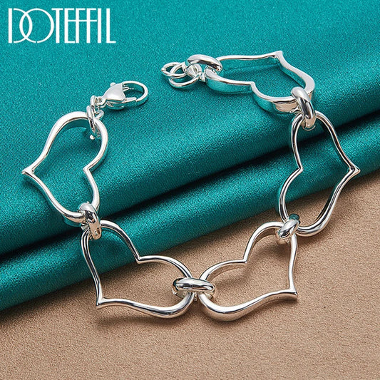 925 Sterling Silver 24K Gold Big Heart-Shaped Bracelet Chain for Women European Charm Wedding Engagement Party Jewelry