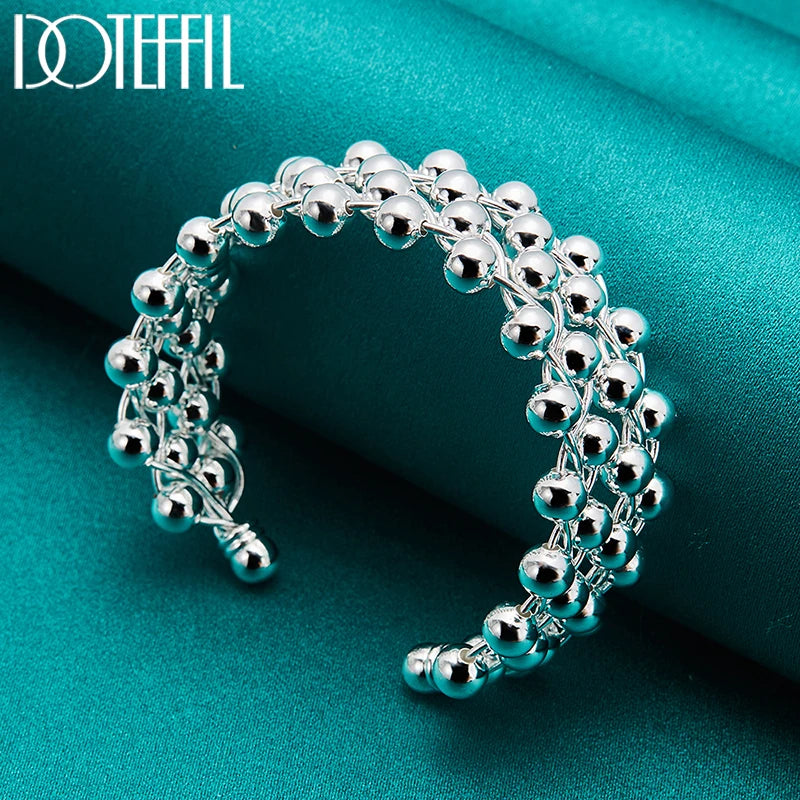 925 Sterling Silver Full Smooth Beads Bangle Bracelet for Woman Man Wedding Engagement Fashion Charm Party Jewelry