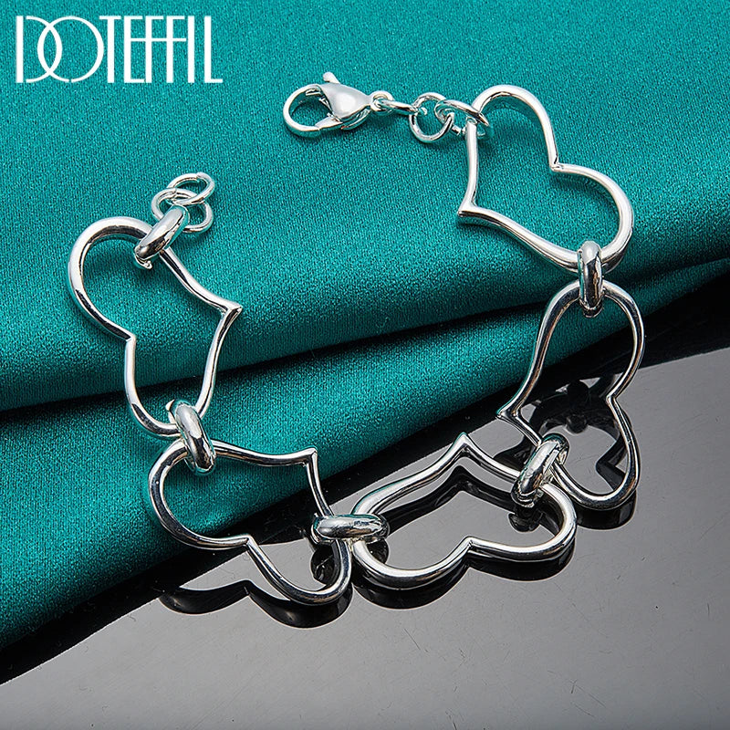 925 Sterling Silver 24K Gold Big Heart-Shaped Bracelet Chain for Women European Charm Wedding Engagement Party Jewelry