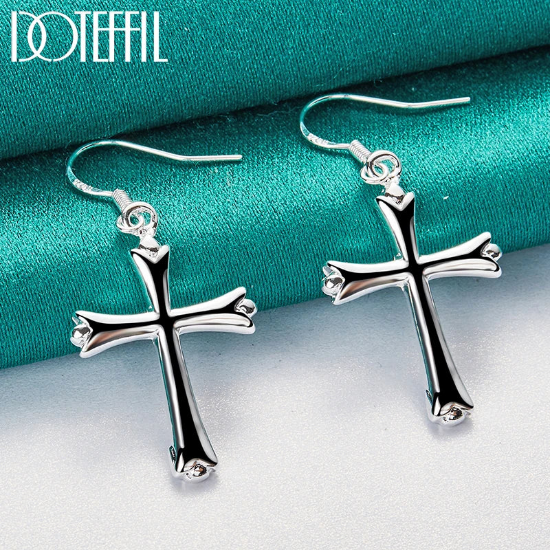 925 Sterling Silver Cross Drop Earring for Man Woman Wedding Engagement Party Fashion Charm Jewelry