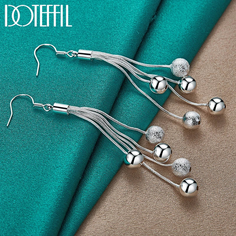 925 Sterling Silver Smooth Matte Five Beads Drop Earrings for Woman Wedding Engagement Fashion Party Charm Jewelry