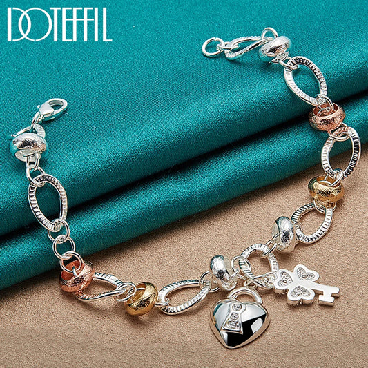 925 Sterling Silver Heart Lock Clover Flower AAA Zircon Bracelet Chain for Women Wedding Engagement Charm Jewelry