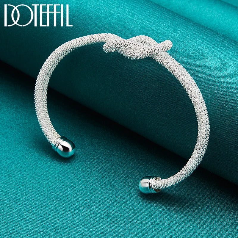 925 Sterling Silver Interwoven Web Bangle Bracelet for Woman Man Wedding Engagement Fashion Charm Party Jewelry