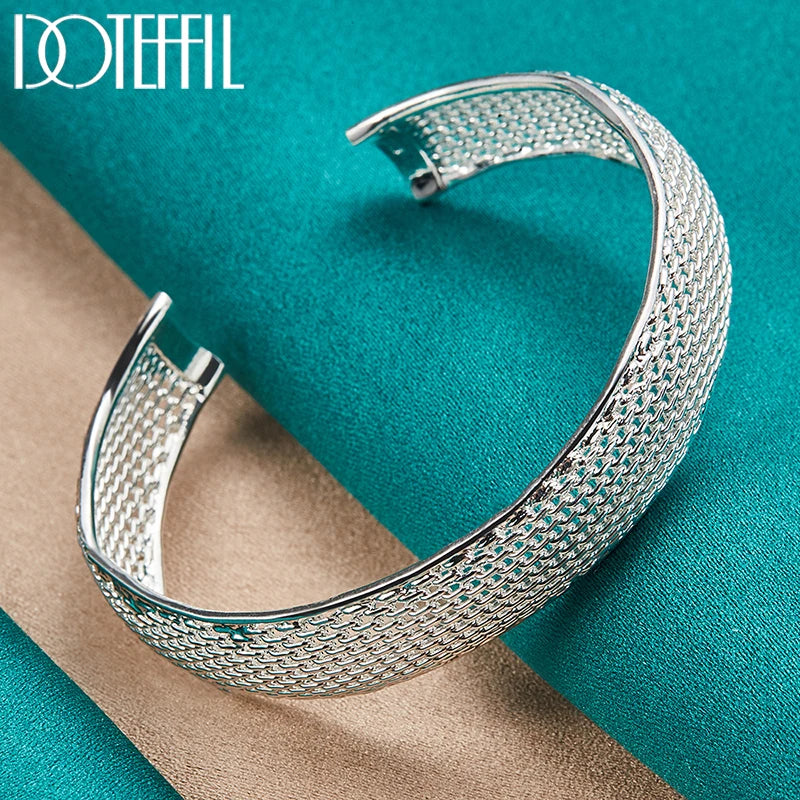 925 Sterling Silver Opening Braided Bangles for Women Wedding Engagement Party European American Style Bracelet Jewelry