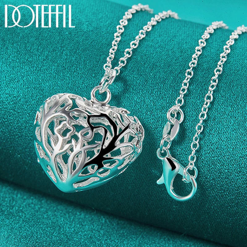 925 Sterling Silver Hollow Love Heart Ball 16-30 Inch Chain Pendant Necklace for Women Wedding Engagement Jewelry