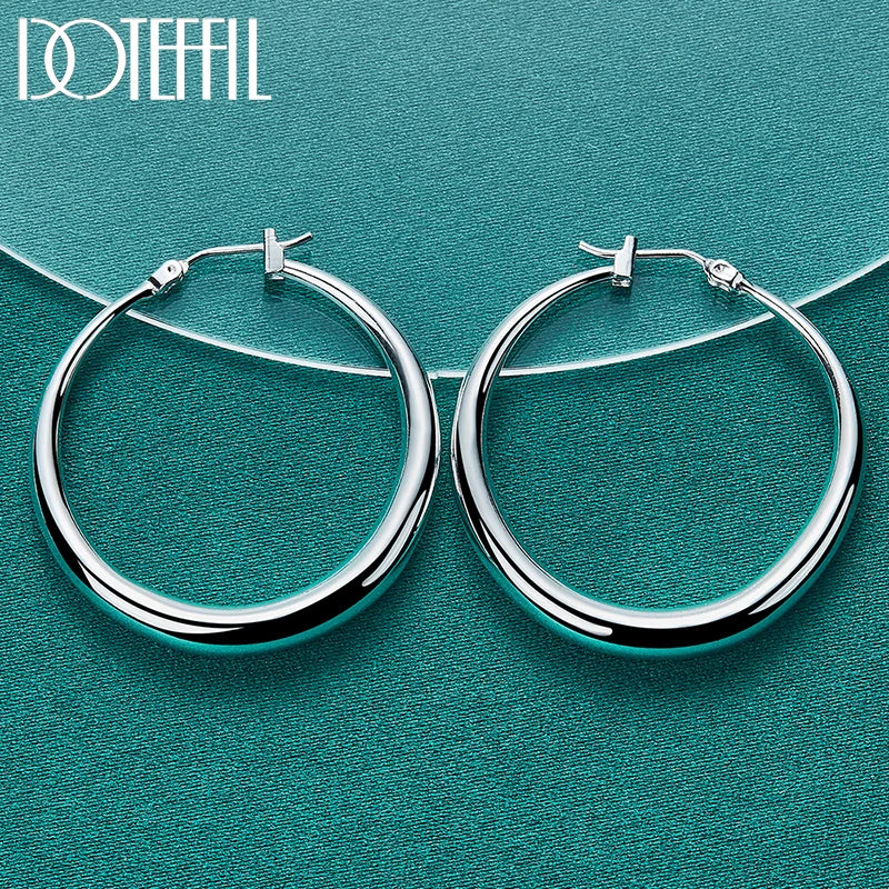 925 Sterling Silver Smooth 36Mm Big Circle Hoop Earrings for Women Wedding Engagement Party Jewelry