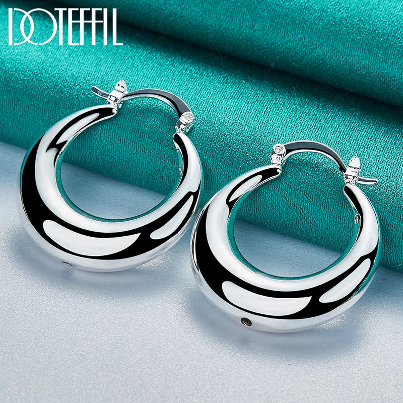 925 Sterling Silver U Smooth Circle Hoop Earring for Woman Party Gift Fashion Charm Wedding Engagement Jewelry