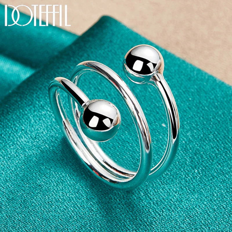 925 Sterling Silver Double Smooth 8Mm Beads Ball Ring for Woman Man Fashion Wedding Engagement Party Gift Charm Jewelry