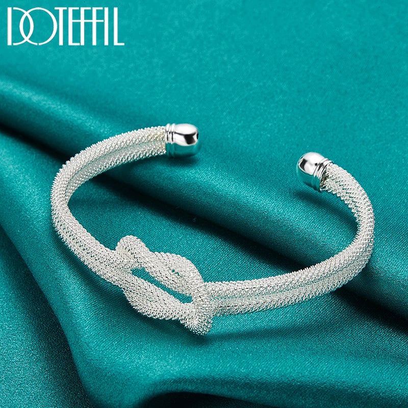 925 Sterling Silver Interwoven Web Bangle Bracelet for Woman Man Wedding Engagement Fashion Charm Party Jewelry