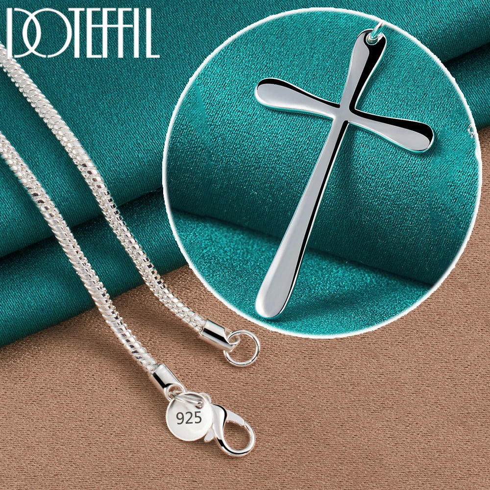 925 Sterling Silver Long Cross Pendant Necklace 16-30 Inch Chain for Woman Man Fashion Wedding Engagement Charm Jewelry