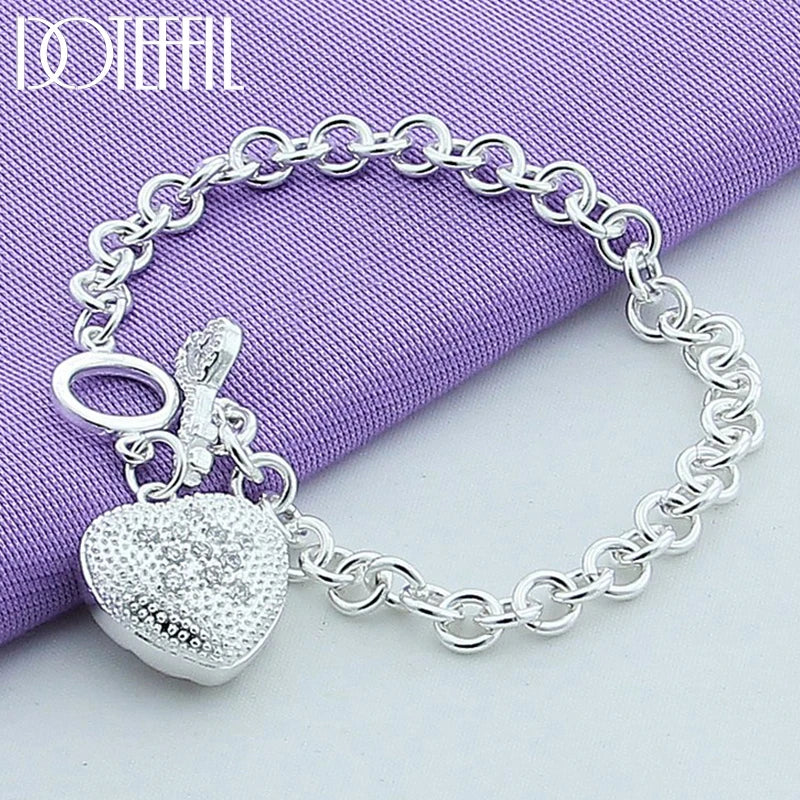 925 Sterling Silver AAA Zircon Heart Key Bracelet for Woman Charm Wedding Engagement Party Fashion Jewelry