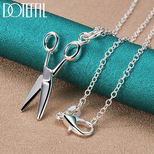 925 Sterling Silver 16-30 Inch Chain Scissors Pendant Necklace for Woman Fashion Wedding Engagement Party Charm Jewelry