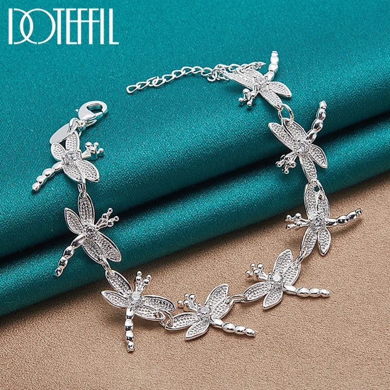 925 Sterling Silver 24K Gold Full 8 Dragonfly Inlaid AAA Crystal Bracelet for Women Charm Wedding Party Jewelry