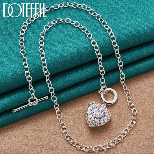 925 Sterling Silver White/Purple AAA Zircon Heart Pendant Necklace to Chain for Women Fashion Wedding Charm Jewelry