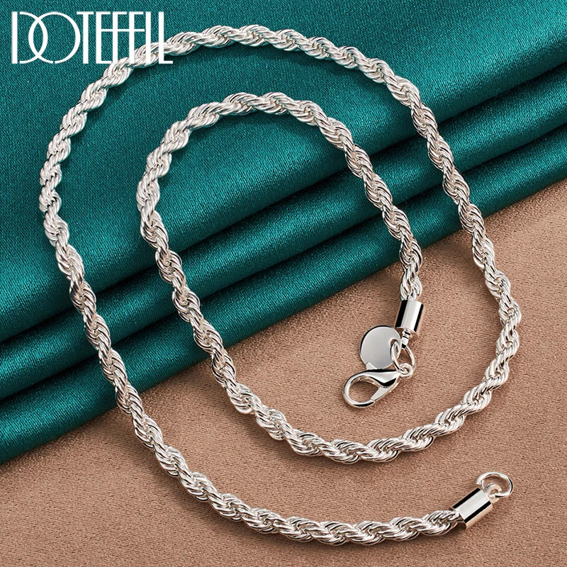 925 Sterling Silver 16/18/20/22/24 Inch 4Mm Twisted Rope Chain Necklace for Women Man Fashion Wedding Charm Jewelry