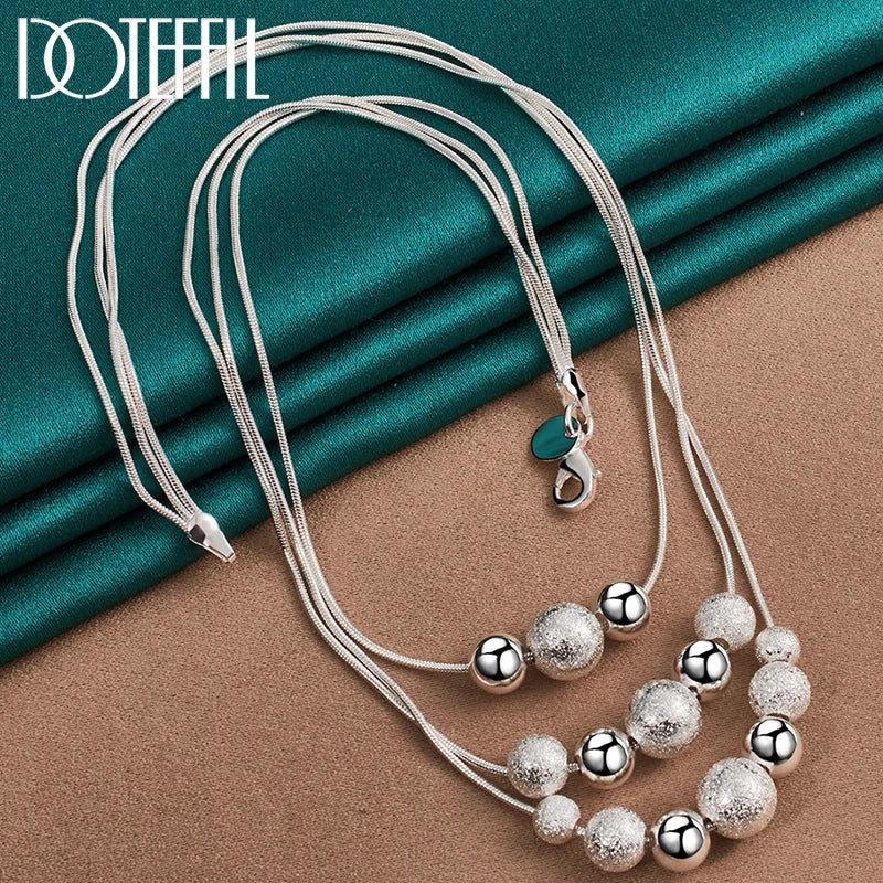 925 Sterling Silver Three Snake Chain Matte Smooth Pendant Necklace for Women Fashion Wedding Engagement Charm Jewelry