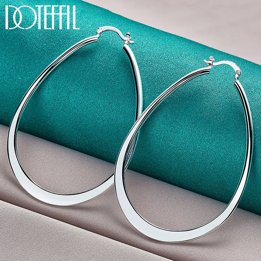 925 Sterling Silver Smooth Big U Circle Hoop Earring Women Party Gift Fashion Charm Wedding Jewelry