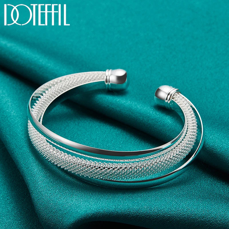 925 Sterling Silver Large Reticulated Smooth Bangle Bracelet for Woman Man Wedding Engagement Jewelry