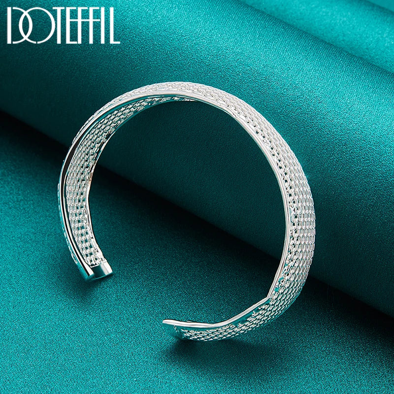 925 Sterling Silver Opening Braided Bangles for Women Wedding Engagement Party European American Style Bracelet Jewelry