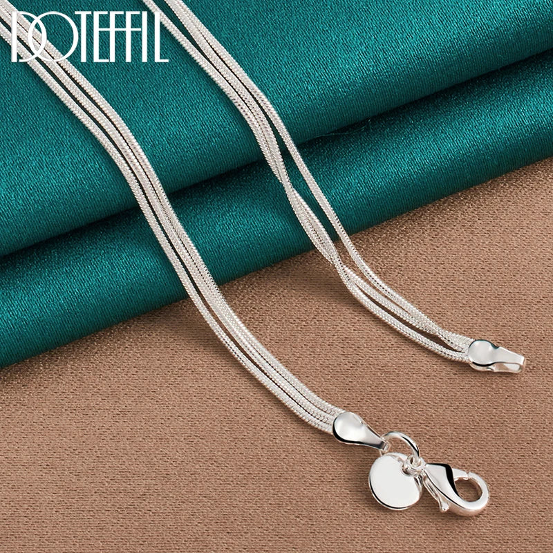 925 Sterling Silver Three Snake Chain Matte Smooth Pendant Necklace for Women Fashion Wedding Engagement Charm Jewelry