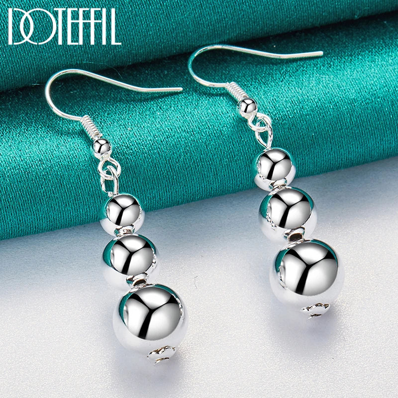 925 Sterling Silver 6 8 10Mm Hollow Bead Ball Drop Earrings for Woman Wedding Engagement Fashion Party Charm Jewelry