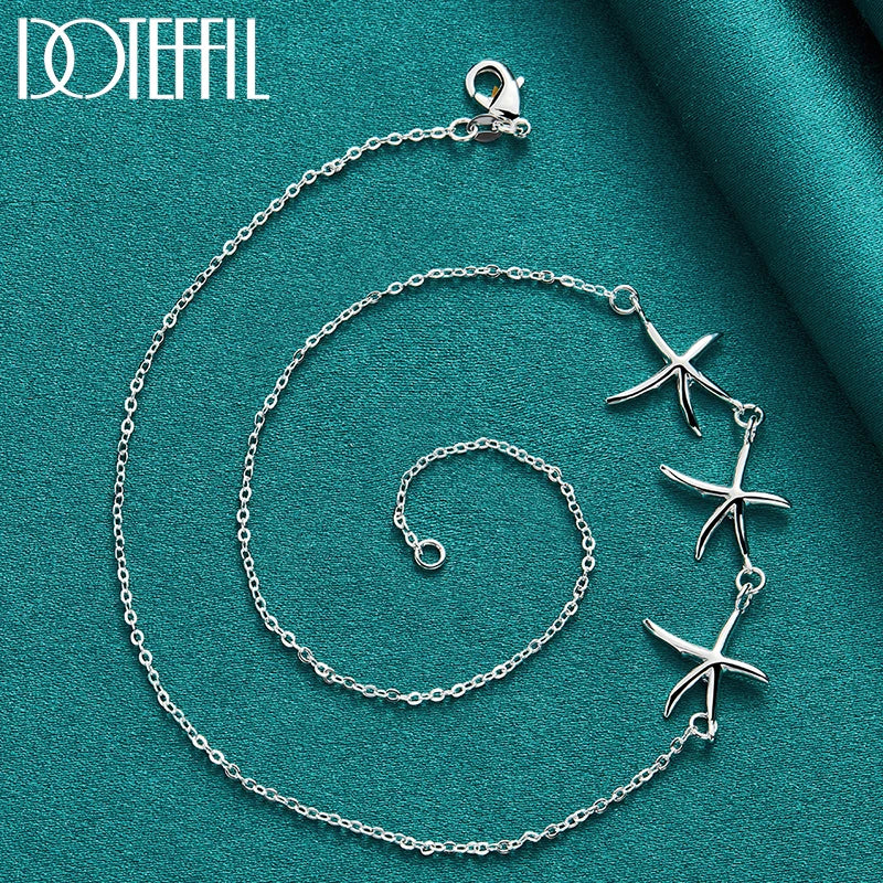 925 Sterling Silver Three Star Chain Necklace for Women Charm Wedding Engagement Party Fashion Jewelry