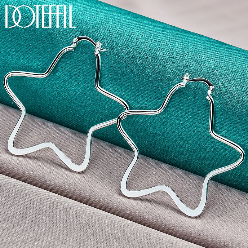 925 Sterling Silver Star 55Mm Hoop Earring for Woman Fashion Party Wedding Engagement Party Jewelry