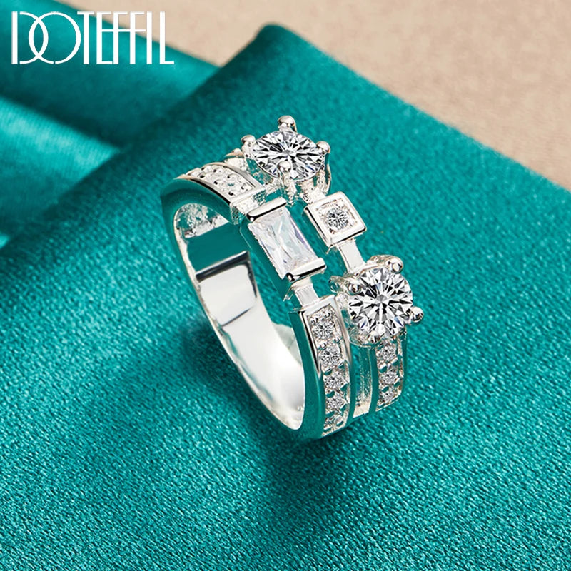 925 Sterling Silver round Square AAA Zircon Ring for Woman Man Fashion Wedding Engagement Party Gift Charm Jewelry
