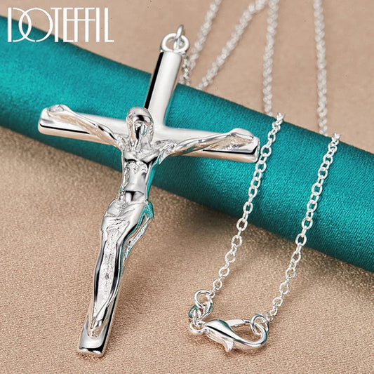 925 Sterling Silver Jesus Cross Pendant Necklace 16/18/20/22/24/26/30 Inch Chain for Woman Man Charm Wedding Jewelry