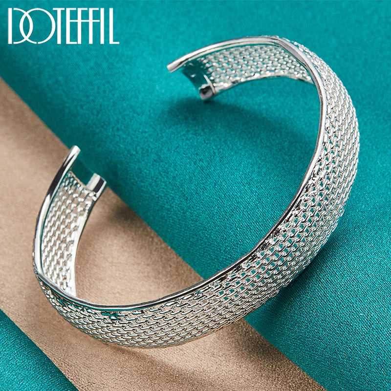 925 Sterling Silver Opening Braided Bangles for Women Wedding Engagement Party European American Style Bracelet Jewelry